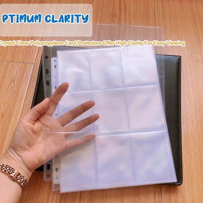 Kabuer Card Sleeves 9 Pocket Page Protector, Trading Card Sleeves Double-sided Baseball Binder Sleeves, for Coupon, Sport Cards, Game Cards, Business Cards 25PCS