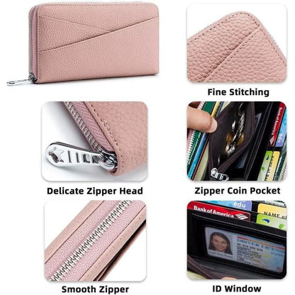 Mens/Womens Leather Large Capacity Credit Card Phone Holder RFID Blocking Wallet