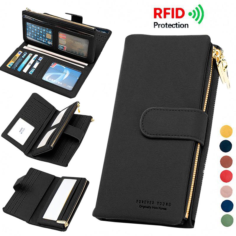 RFID Double-layer Women Leather Long Wallet Large Capacity Card Holder Wallet Clutch Purse