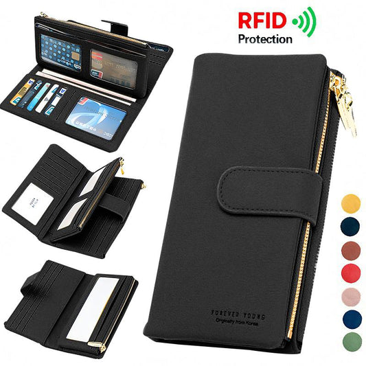 RFID Double-layer Women Leather Long Wallet Large Capacity Card Holder Wallet Clutch Purse