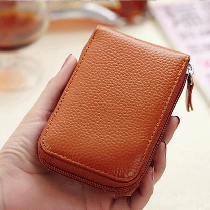 RFID Blocking Women Men Genuine Leather Wallet Credit Card Holder Zipper Pocket