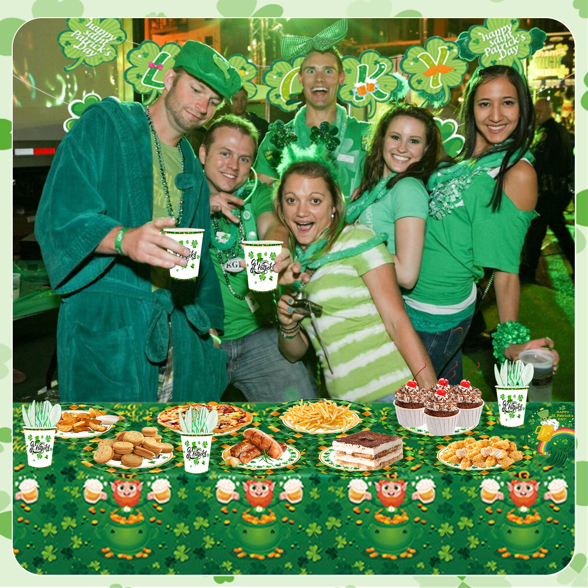St. Patrick's Paper Plates Party Supplies Shamrock Decoration Cups Napkins Tableware Tablecloth Disposable for Irish Holiday Party Favor Accessories Serve 16 Design1