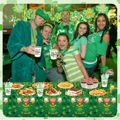 St. Patrick's Paper Plates Party Supplies Shamrock Decoration Cups Napkins Tableware Tablecloth Disposable for Irish Holiday Party Favor Accessories Serve 16 Design1