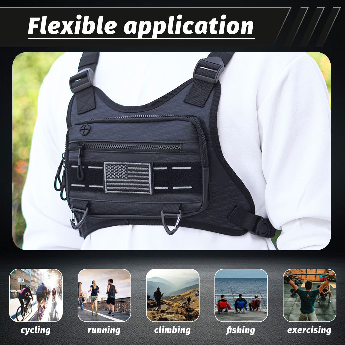 Sports Chest Bag for Men Water Resistant Lightweight Front Running Vest Bag With Phone Holder & Extra Storage for Workouts Cycling Black