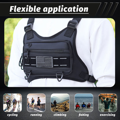 Sports Chest Bag for Men Water Resistant Lightweight Front Running Vest Bag With Phone Holder & Extra Storage for Workouts Cycling Black