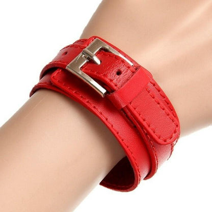 New Men Punk Wide PU Leather Belt Wristband Cuff Bracelet Bangle Adjustable