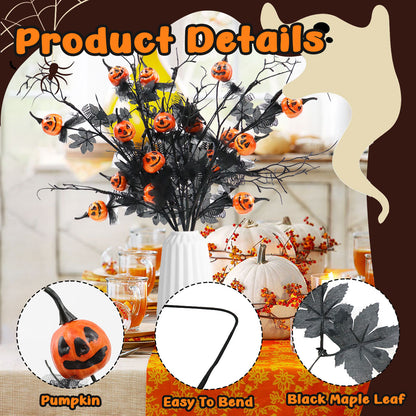 Halloween Artificial Pumpkin and Maple Leaf Floral Stems 6 Pack 19.5 Inch for Indoor Party Vase Arrangements
