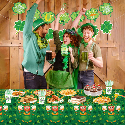 St. Patrick's Paper Plates Party Supplies Shamrock Decoration Cups Napkins Tableware Tablecloth Disposable for Irish Holiday Party Favor Accessories Serve 16 Design1