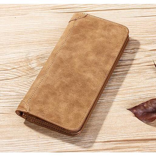 Leather Long Bifold Wallet for Men Cash Card Wallet Checkbook Credit Card Holder