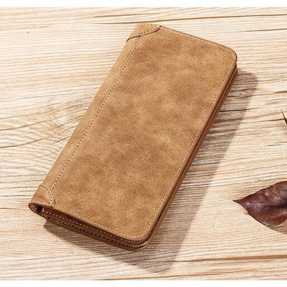 Leather Long Bifold Wallet for Men Cash Card Wallet Checkbook Credit Card Holder