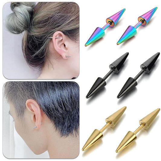 1Pair Mens Fashion Stainless Steel Punk Earrings Rivet Spike Ear Studs Earring