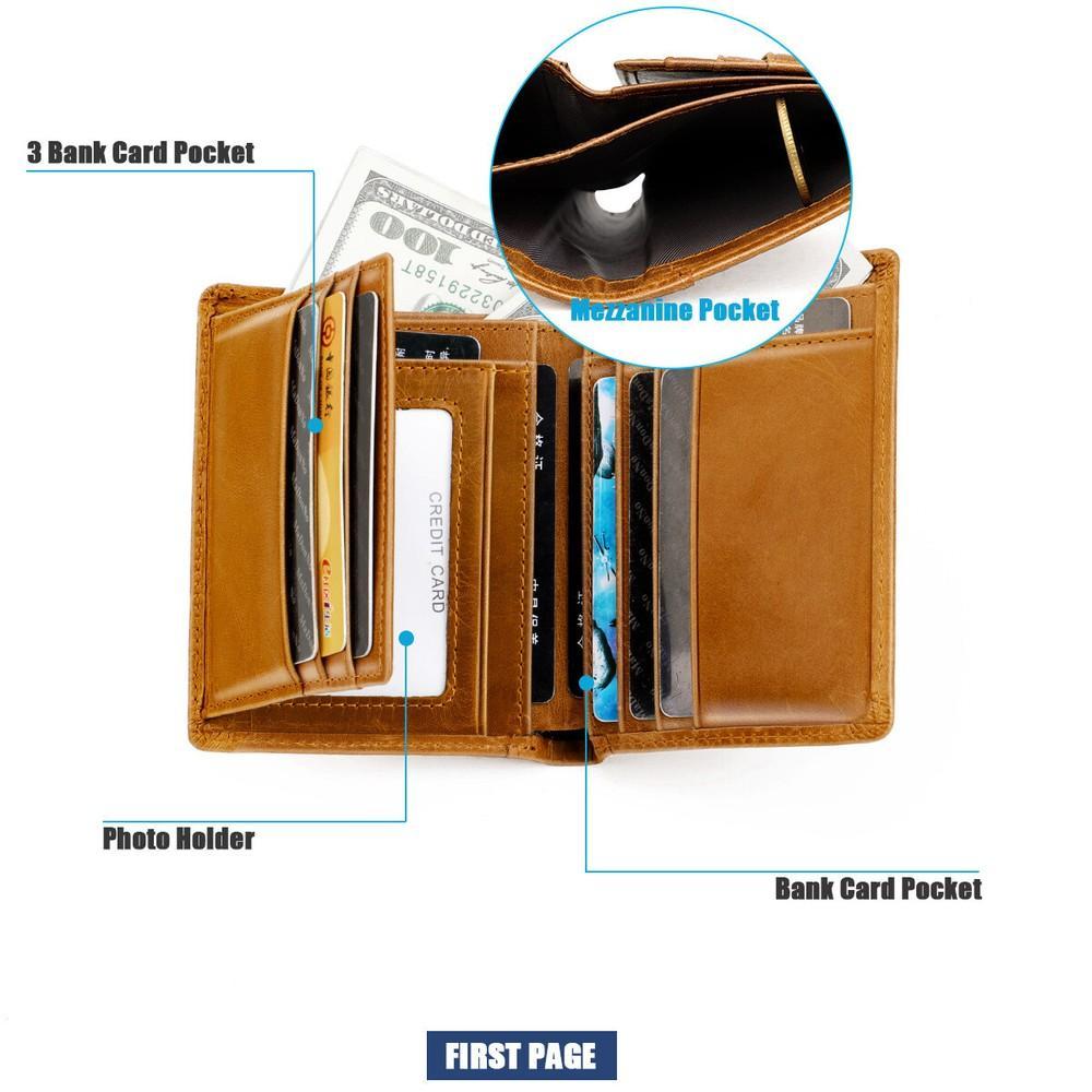Men's Wallet Leather Credit Card Holder RFID Blocking Trifold Slim Front Pocket