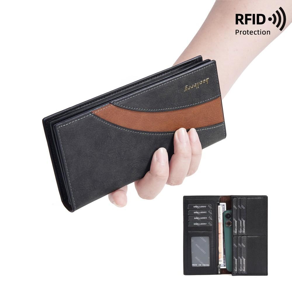 RFID Mens Long Bifold Wallet Leather Multi-Card Cash Phone Holder Purse Wallet