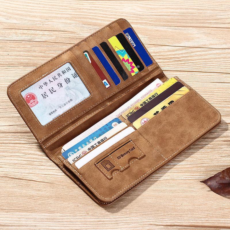 Leather Long Bifold Wallet for Men Cash Card Wallet Checkbook Credit Card Holder