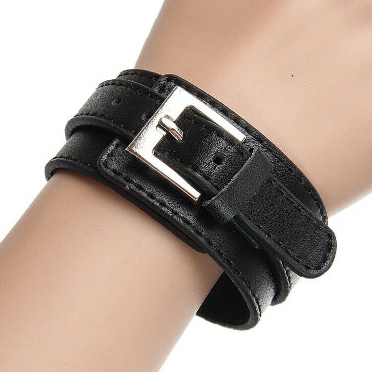 New Men Punk Wide PU Leather Belt Wristband Cuff Bracelet Bangle Adjustable