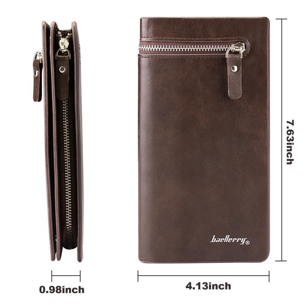 Men Business Bifold Leather Wallet ID Card Holder Zip Purse Long Clutch Billfold