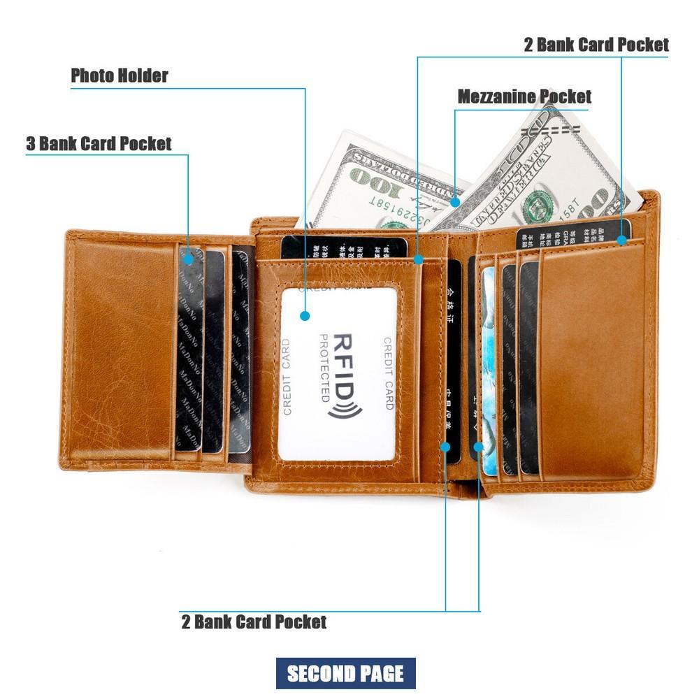Men's Wallet Leather Credit Card Holder RFID Blocking Trifold Slim Front Pocket