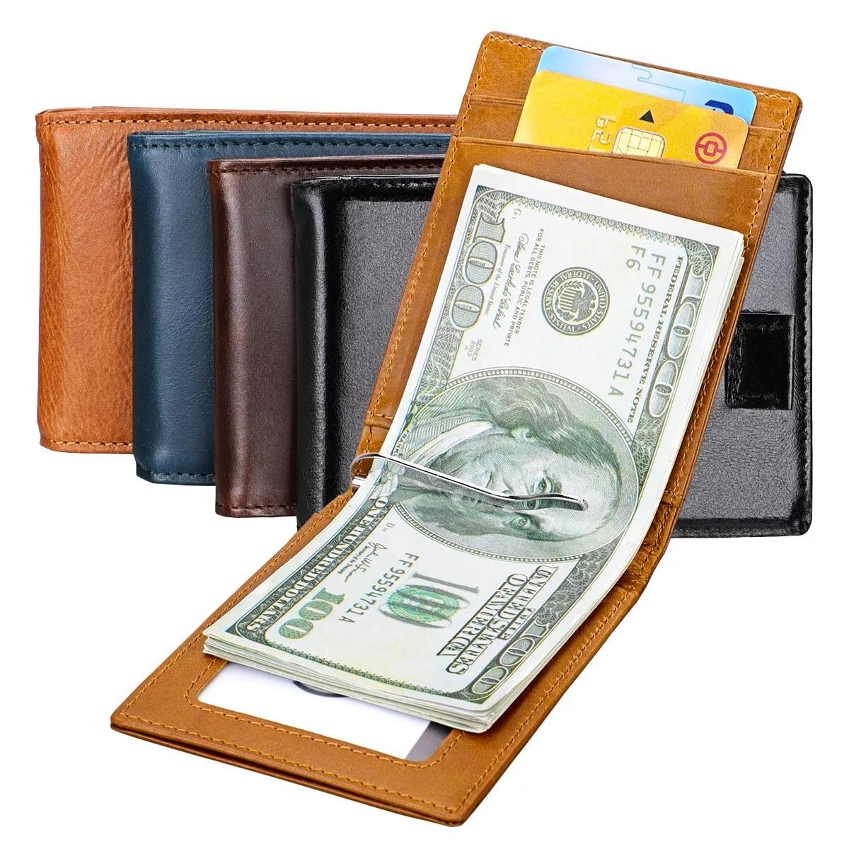 RFID Men's Leather Slim Bifold Money Clip Wallet Front Pocket Credit Card Holder