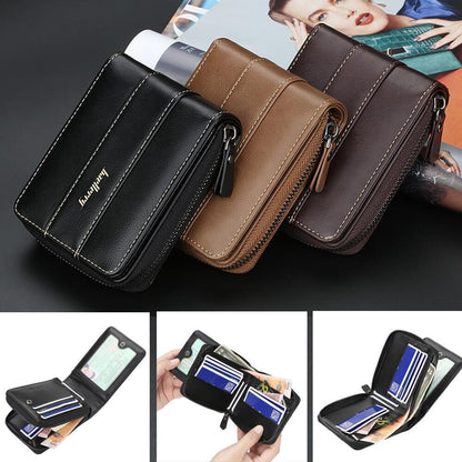 Zipper Wallet for Men Leather Zip Around Purse Bifold ID Window with Coin Pocket