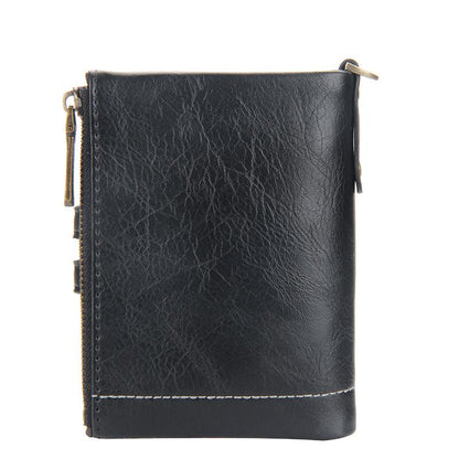 Mens Chain Wallet Genuine Leather RFID Biker Trucker Zip Bifold with Coin Pocket