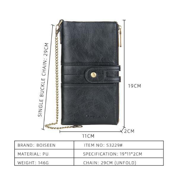Mens RFID Wallet with Anti-Theft Chain Large Capacity Double Zipper Phone Purse