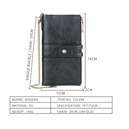 Mens RFID Wallet with Anti-Theft Chain Large Capacity Double Zipper Phone Purse