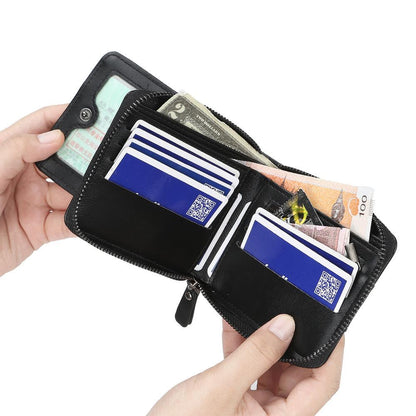 Zipper Wallet for Men Leather Zip Around Purse Bifold ID Window with Coin Pocket