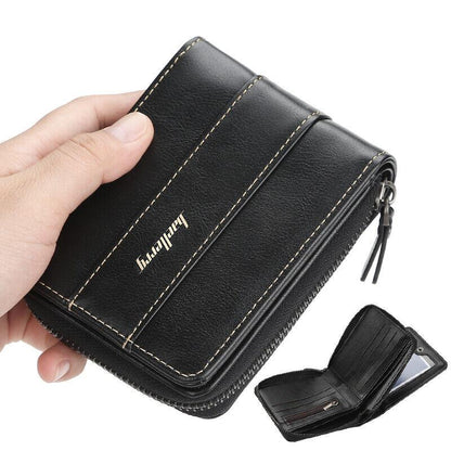 Zipper Wallet for Men Leather Zip Around Purse Bifold ID Window with Coin Pocket