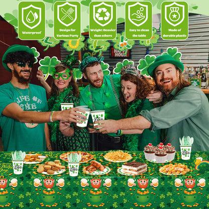 St. Patrick's Paper Plates Party Supplies Shamrock Decoration Cups Napkins Tableware Tablecloth Disposable for Irish Holiday Party Favor Accessories Serve 16 Design1