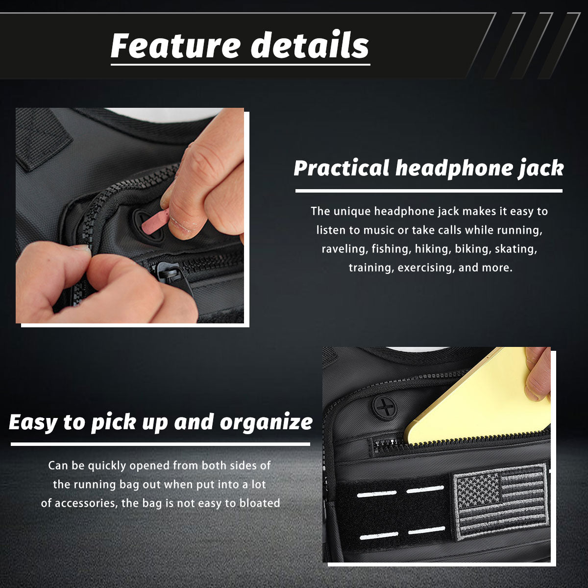 Sports Chest Bag for Men Water Resistant Lightweight Front Running Vest Bag With Phone Holder & Extra Storage for Workouts Cycling Black