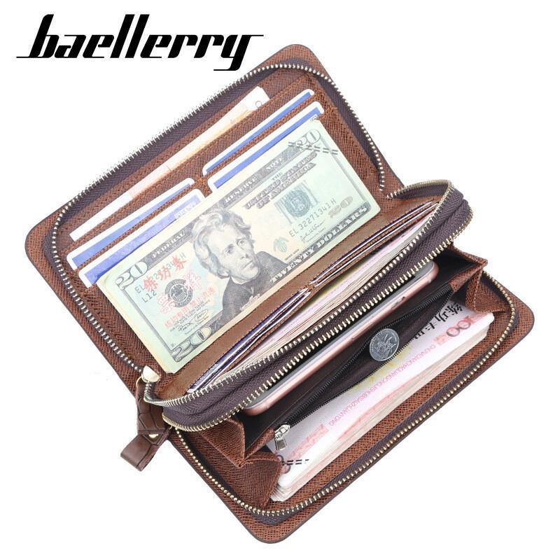 Men Large Capacity Wallet Double Zipper Clutch Card Organizer Long Purse Handbag