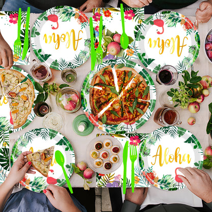 Metmetalrt Luau Party Supplies Hawaiian Tropical Paper Plates Aloha Hawaiian Balloons Table Skirt for Beach Birthday Party Favors Set 16 Guest 191PCS Pattern1