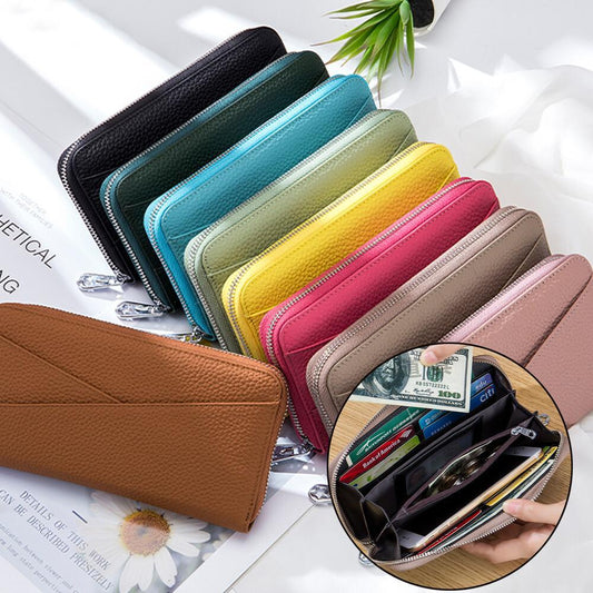 Mens/Womens Leather Large Capacity Credit Card Phone Holder RFID Blocking Wallet