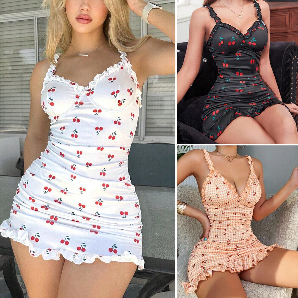 Women Spaghetti Strap Bodycon Camisole  ClubWear Cami  Dress Breathable Casual Womenswear Summer Fit Cherry Fabric Comfortable Everyday Lightweight