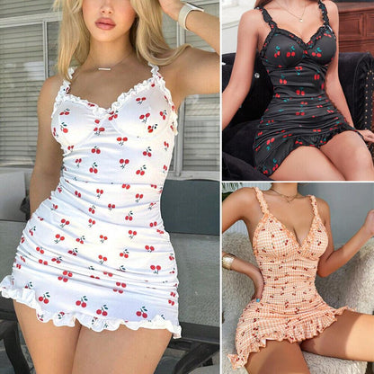 Women Spaghetti Strap Bodycon Camisole  ClubWear Cami  Dress Breathable Casual Womenswear Summer Fit Cherry Fabric Comfortable Everyday Lightweight