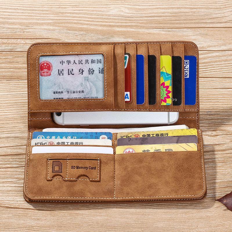 Leather Long Bifold Wallet for Men Cash Card Wallet Checkbook Credit Card Holder