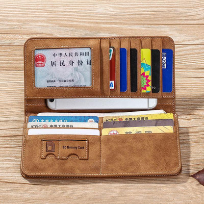 Leather Long Bifold Wallet for Men Cash Card Wallet Checkbook Credit Card Holder