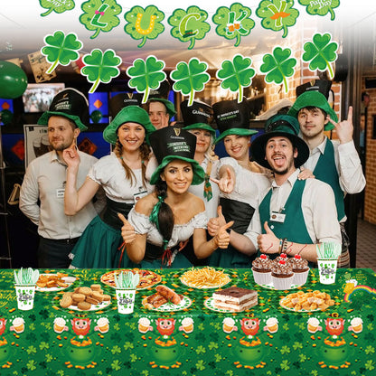 St. Patrick's Paper Plates Party Supplies Shamrock Decoration Cups Napkins Tableware Tablecloth Disposable for Irish Holiday Party Favor Accessories Serve 16 Design1