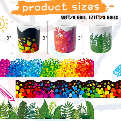 Bulletin Board Border Trim Decorations Confetti Scalloped Rolled Classroom Decoration for School Teacher Classroom Supplies 3Rolls 177ft Set1