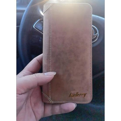 Leather Long Bifold Wallet for Men Cash Card Wallet Checkbook Credit Card Holder