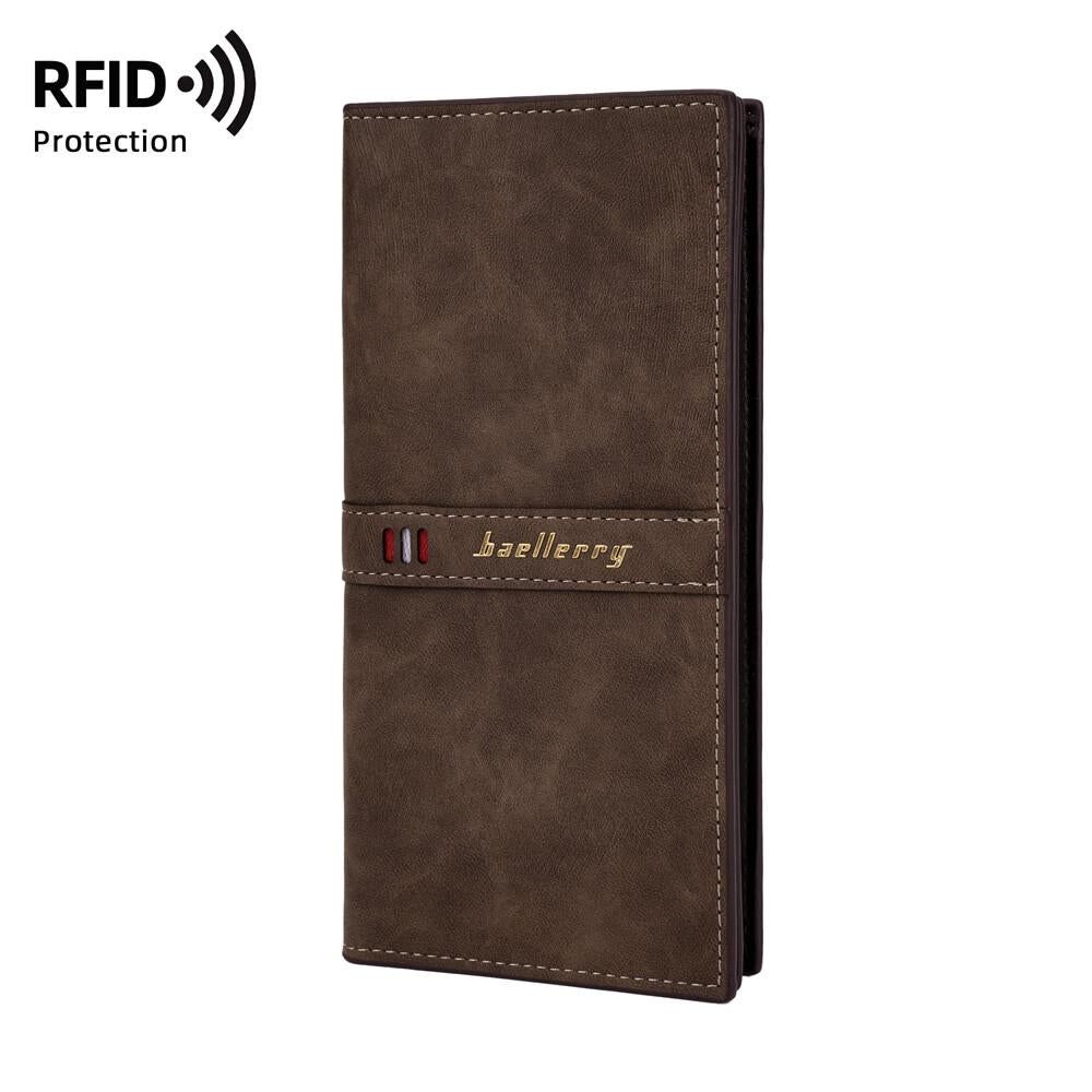 RFID Blocking Men's Bifold Leather Card Holder Purse Suit Long Wallet Checkbook