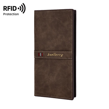 RFID Blocking Men's Bifold Leather Card Holder Purse Suit Long Wallet Checkbook