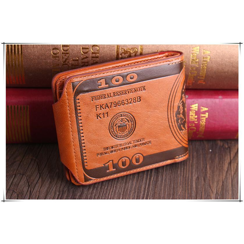 Men's US 100 Dollar Bill Leather Bifold Card Photo Holder Wallet Handbag Purse