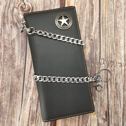 RFID Blocking Western Wallets for Men Biker Wallet with Chain Long Bifold Cowboy Wallet Star