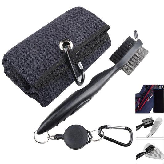Golf Accessories Golf Microfiber Towel Golf Club Brush Groove Cleaner with Retractable Zip-line