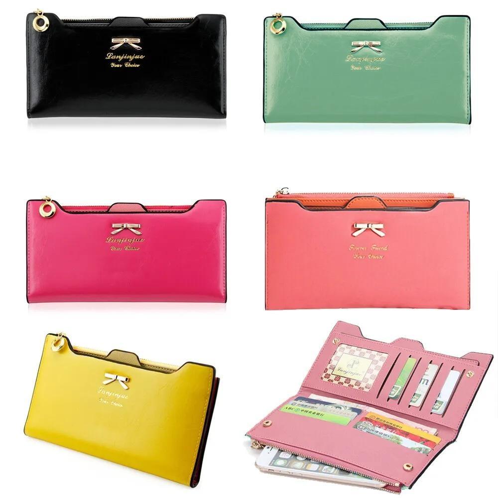 Women Long Leather Thin Wallet Cute Bow Purse Multi ID Credit Card Holder Gift