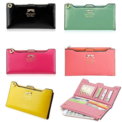 Women Long Leather Thin Wallet Cute Bow Purse Multi ID Credit Card Holder Gift
