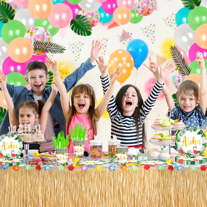 Metmetalrt Luau Party Supplies Hawaiian Tropical Paper Plates Aloha Hawaiian Balloons Table Skirt for Beach Birthday Party Favors Set 16 Guest 191PCS Pattern1