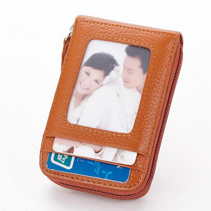 RFID Blocking Women Men Genuine Leather Wallet Credit Card Holder Zipper Pocket