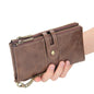 Mens RFID Wallet with Anti-Theft Chain Large Capacity Double Zipper Phone Purse